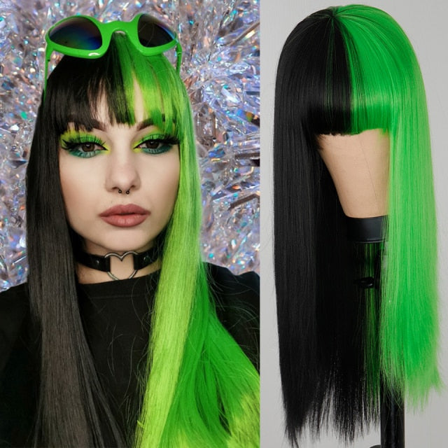 Heat Resistant Natural Hair Long Straight Wig With Bangs
