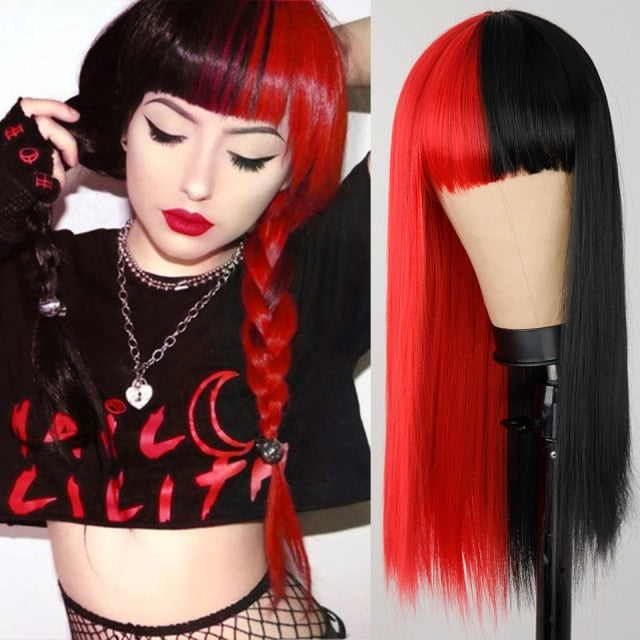 Heat Resistant Natural Hair Long Straight Wig With Bangs