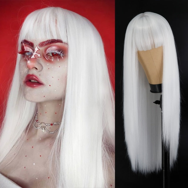 Heat Resistant Natural Hair Long Straight Wig With Bangs