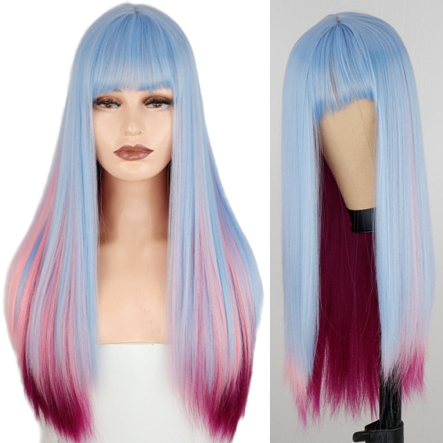 Heat Resistant Natural Hair Long Straight Wig With Bangs