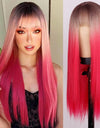 Heat Resistant Natural Hair Long Straight Wig With Bangs