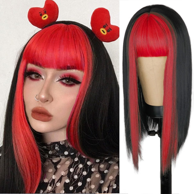 Heat Resistant Natural Hair Long Straight Wig With Bangs