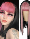 Heat Resistant Natural Hair Long Straight Wig With Bangs