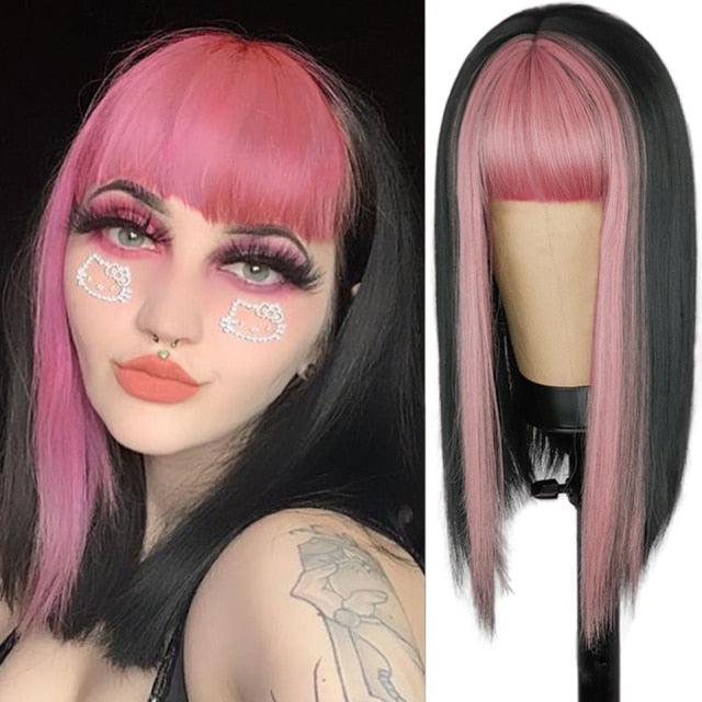 Heat Resistant Natural Hair Long Straight Wig With Bangs