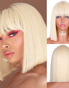 Heat Resistant Natural Hair Long Straight Wig With Bangs