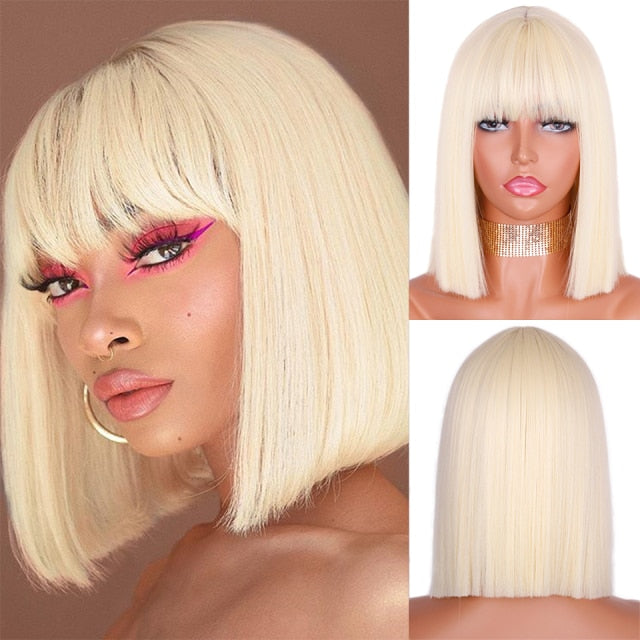Heat Resistant Natural Hair Long Straight Wig With Bangs