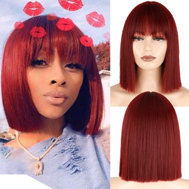 Heat Resistant Natural Hair Long Straight Wig With Bangs