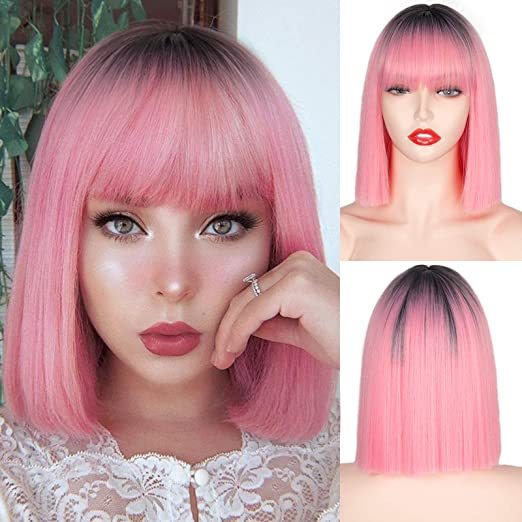 Heat Resistant Natural Hair Long Straight Wig With Bangs