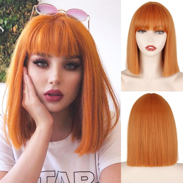 Heat Resistant Natural Hair Long Straight Wig With Bangs