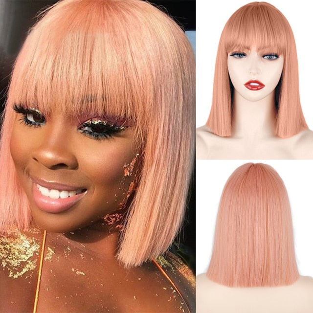 Heat Resistant Natural Hair Long Straight Wig With Bangs