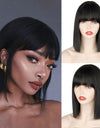 Heat Resistant Natural Hair Long Straight Wig With Bangs