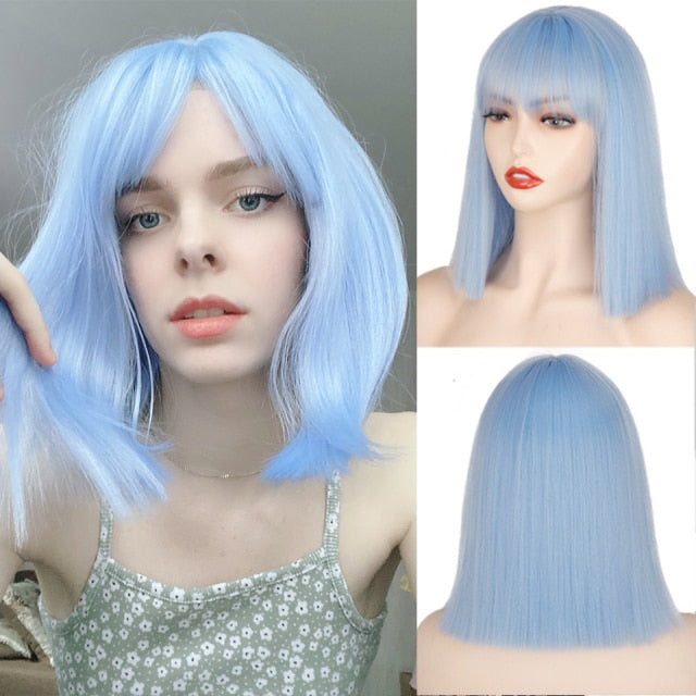Heat Resistant Natural Hair Long Straight Wig With Bangs