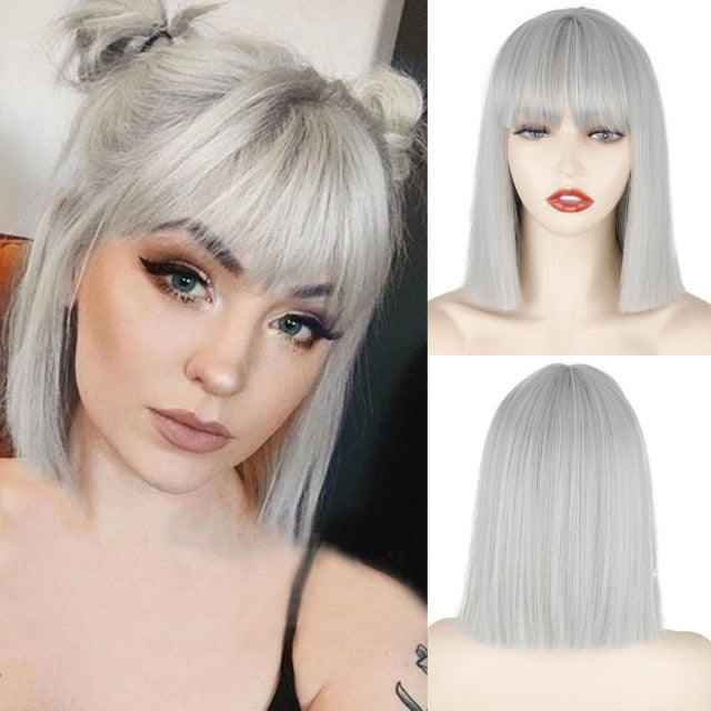 Heat Resistant Natural Hair Long Straight Wig With Bangs