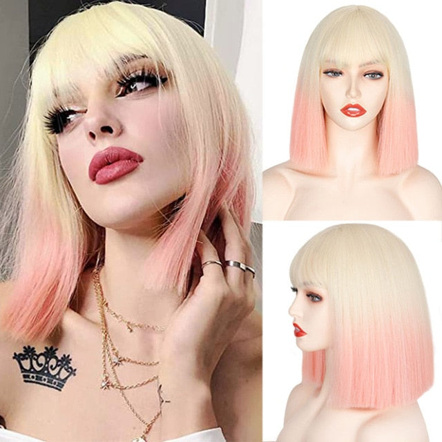 Heat Resistant Natural Hair Long Straight Wig With Bangs