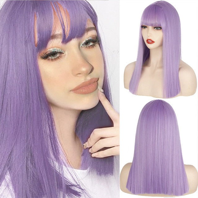 Heat Resistant Natural Hair Long Straight Wig With Bangs
