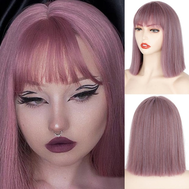 Heat Resistant Natural Hair Long Straight Wig With Bangs