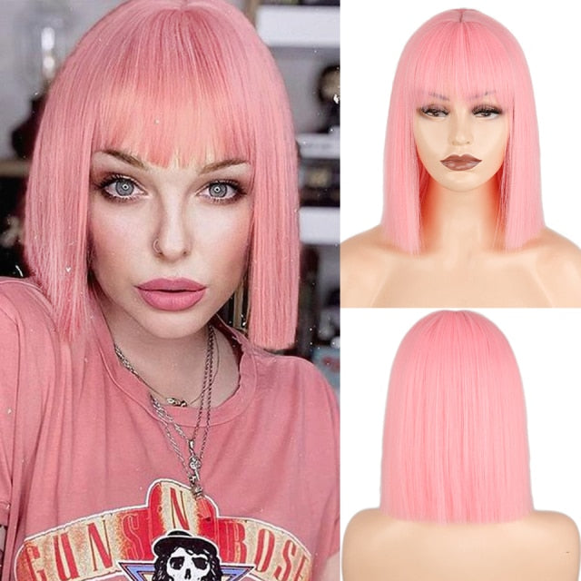 Heat Resistant Natural Hair Long Straight Wig With Bangs