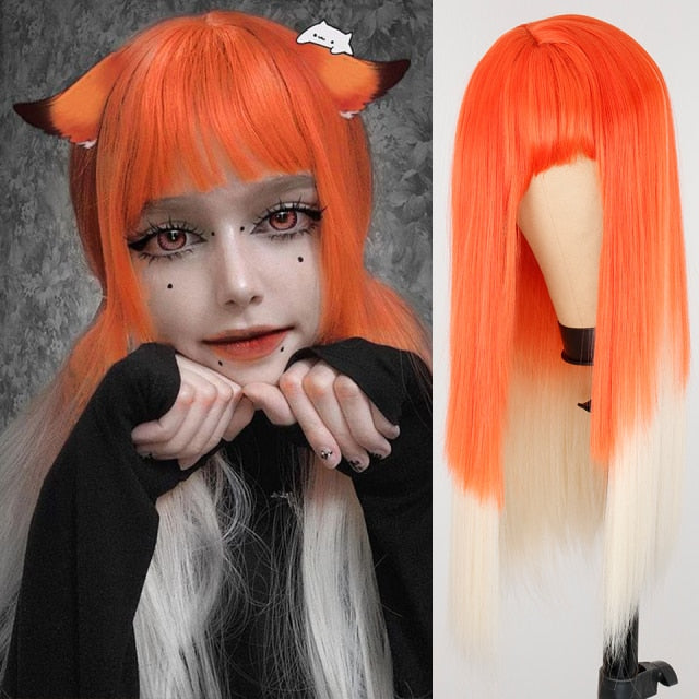 Heat Resistant Natural Hair Long Straight Wig With Bangs