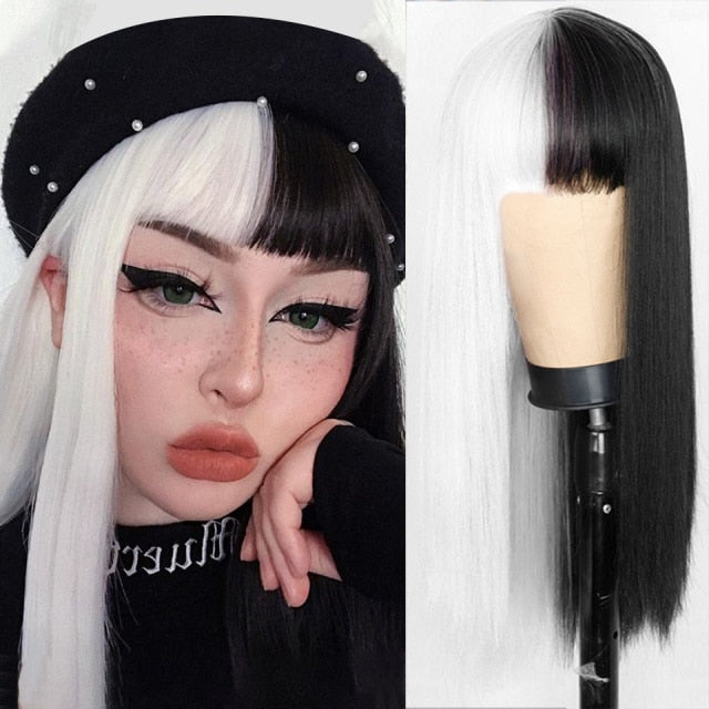 Heat Resistant Natural Hair Long Straight Wig With Bangs