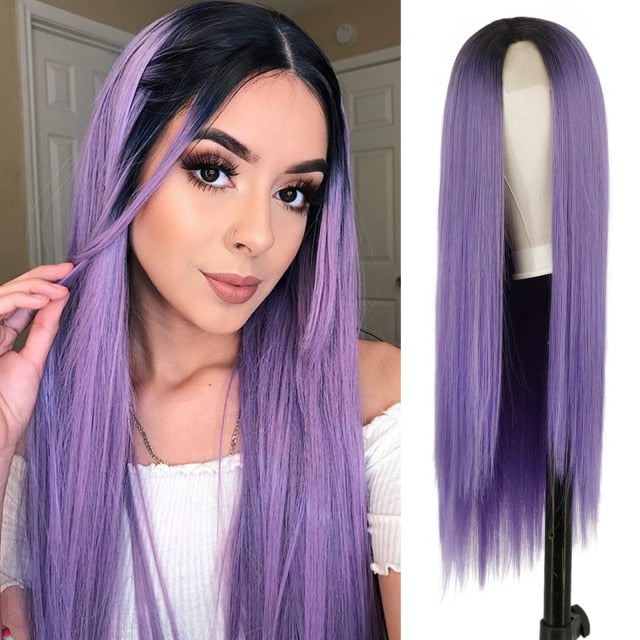 Heat Resistant Natural Hair Long Straight Wig With Bangs