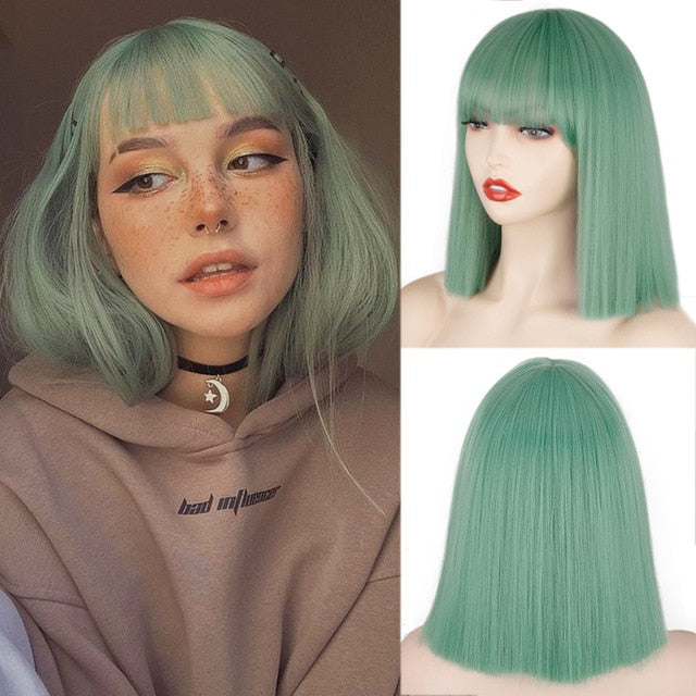 Heat Resistant Natural Hair Long Straight Wig With Bangs