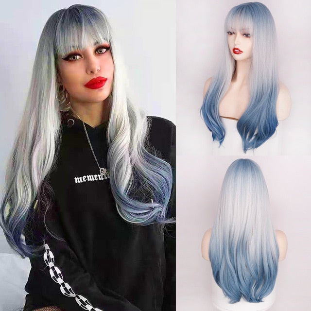 Heat Resistant Natural Hair Long Straight Wig With Bangs