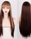 Heat Resistant Natural Hair Long Straight Wig With Bangs