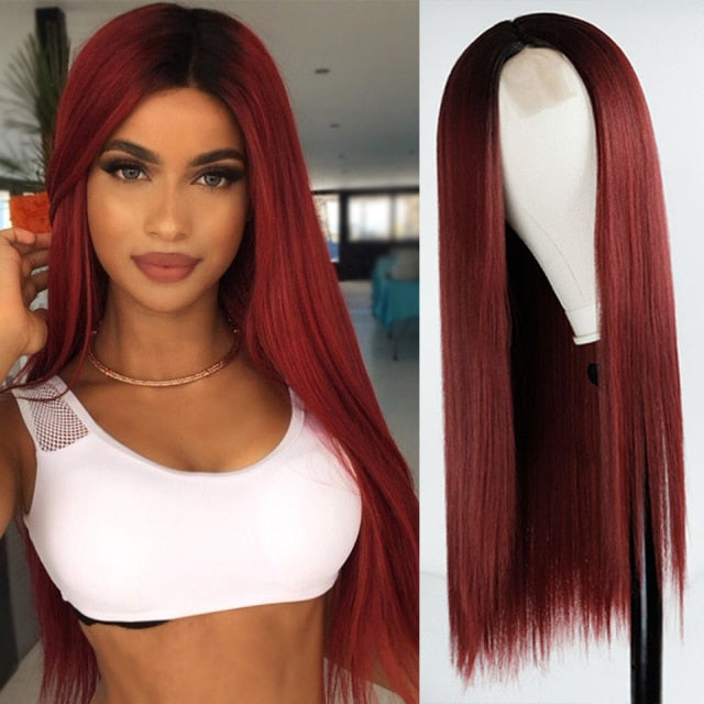 Heat Resistant Natural Hair Long Straight Wig With Bangs