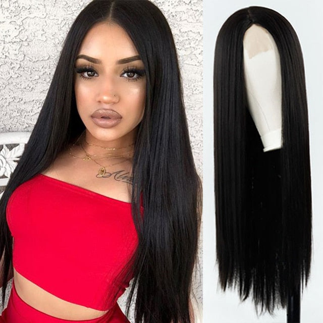 Heat Resistant Natural Hair Long Straight Wig With Bangs
