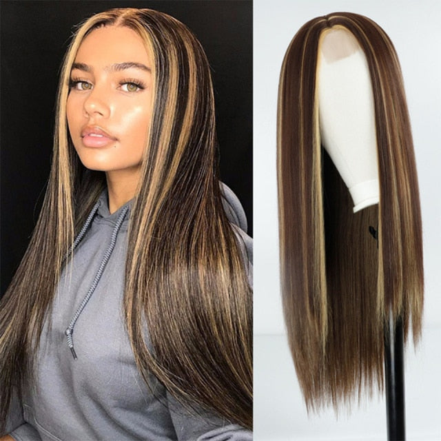 Heat Resistant Natural Hair Long Straight Wig With Bangs