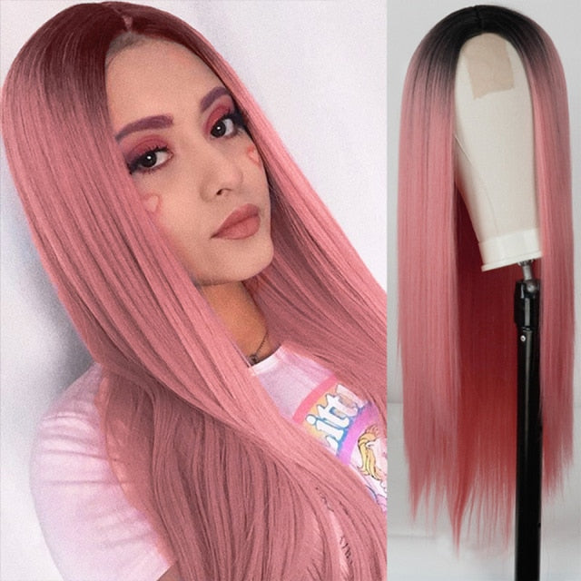 Heat Resistant Natural Hair Long Straight Wig With Bangs
