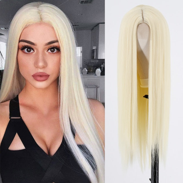 Heat Resistant Natural Hair Long Straight Wig With Bangs