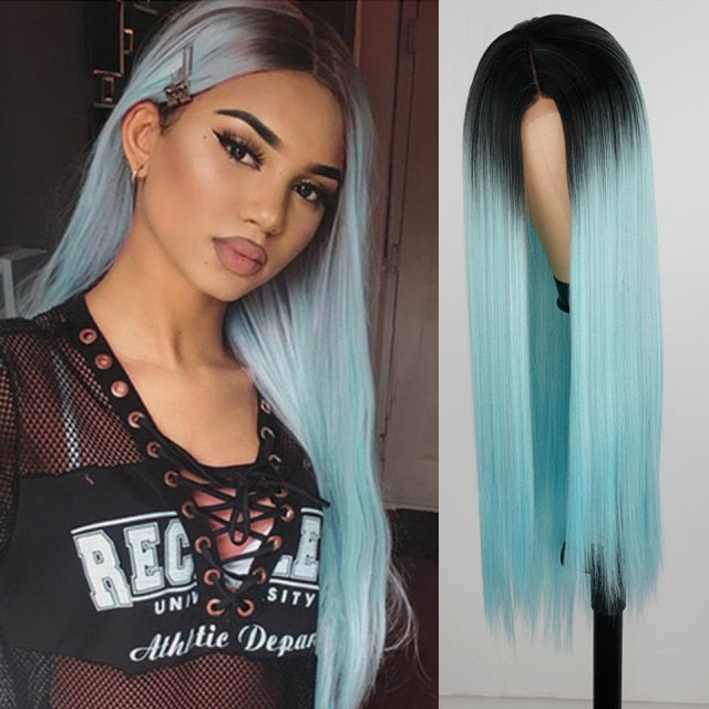 Heat Resistant Natural Hair Long Straight Wig With Bangs