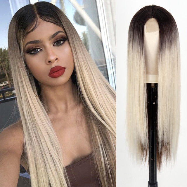 Heat Resistant Natural Hair Long Straight Wig With Bangs