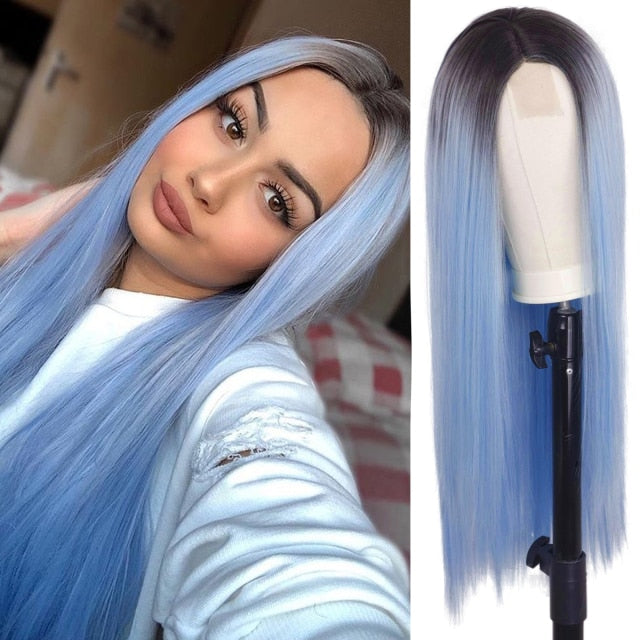Heat Resistant Natural Hair Long Straight Wig With Bangs