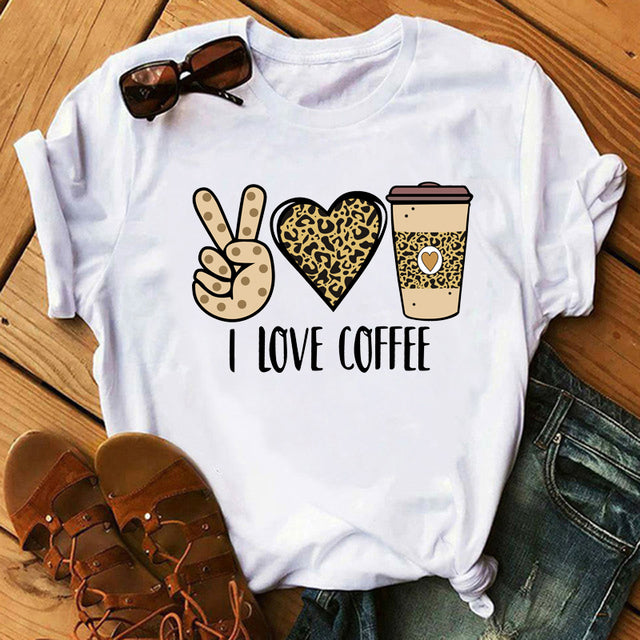 I Love Coffee Letters Graphic Printed Women T-shirt