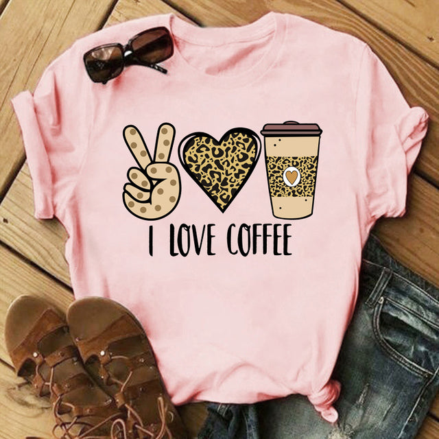 I Love Coffee Letters Graphic Printed Women T-shirt