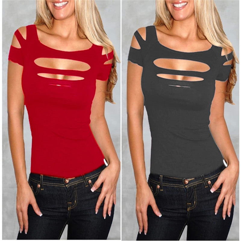 Cut Out Short Sleeve Casual T-Shirt Top