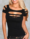 Cut Out Short Sleeve Casual T-Shirt Top