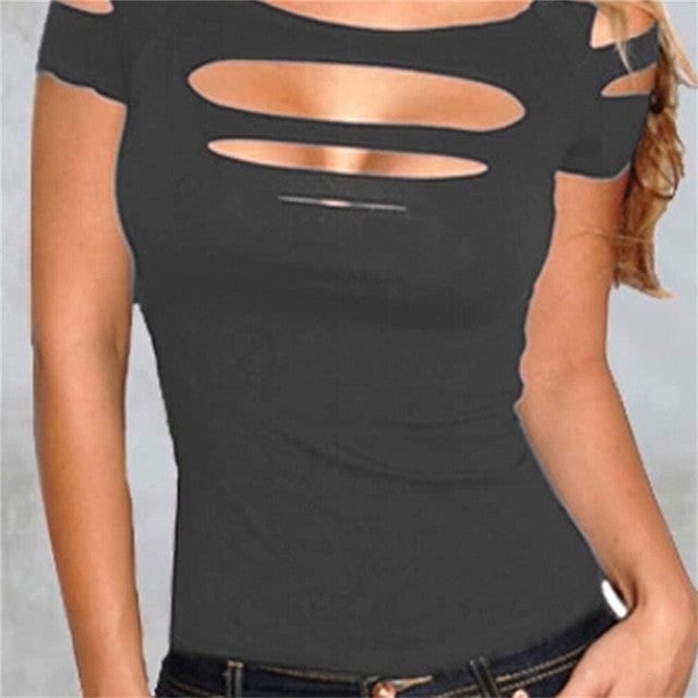 Cut Out Short Sleeve Casual T-Shirt Top