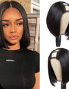 U Part Bob Wig Short Straight Human Hair Wigs Natural Color 180% Density Hair