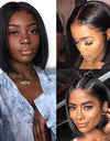 U Part Bob Wig Short Straight Human Hair Wigs Natural Color 180% Density Hair