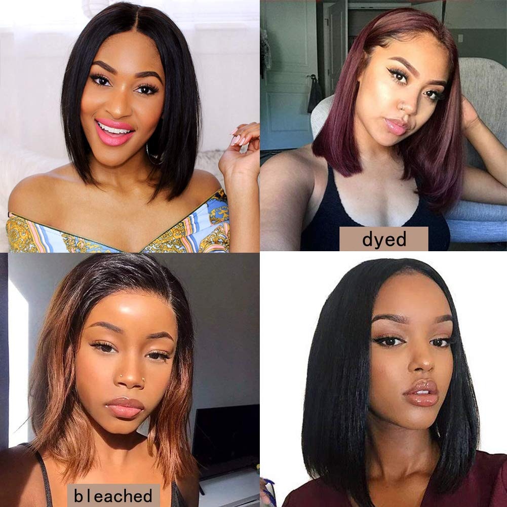 U Part Bob Wig Short Straight Human Hair Wigs Natural Color 180% Density Hair