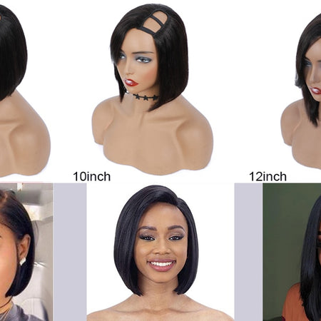 U Part Bob Wig Short Straight Human Hair Wigs Natural Color 180% Density Hair