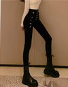 Double Breasted Decoration high Waist Elastic Pencil Pants