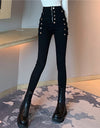 Double Breasted Decoration high Waist Elastic Pencil Pants