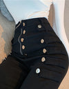 Double Breasted Decoration high Waist Elastic Pencil Pants