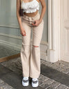Beige Hollow Ripped Jeans