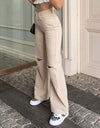 Beige Hollow Ripped Jeans
