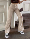 Beige Hollow Ripped Jeans